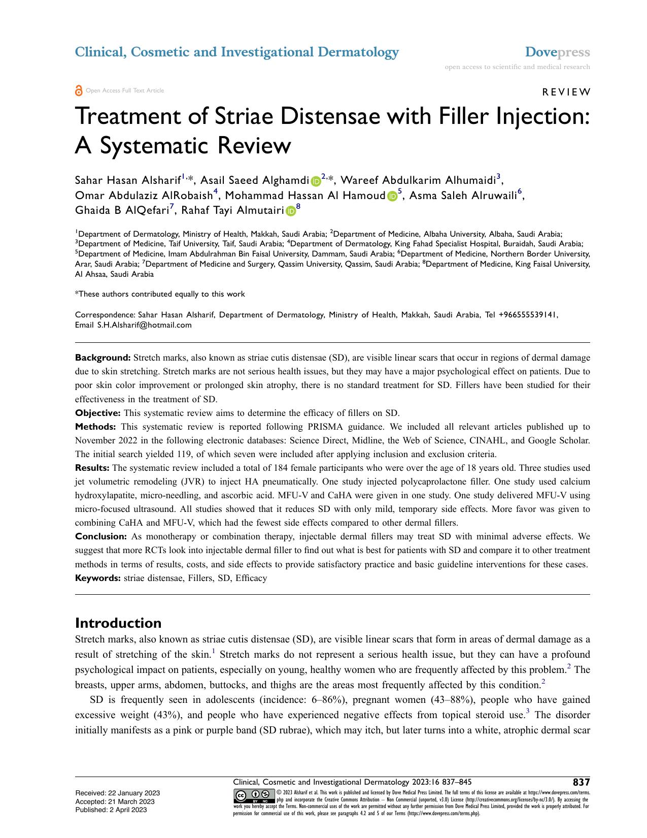 Treatment of Striae Distensae with Filler Injection: A Systematic Review